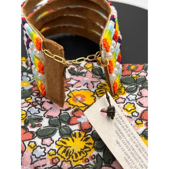 Deepa Gurnani Valli White Faux Pearl Orange/Yellow Multi  Peyote Cuff‎ Bracelet - Picture 7 of 8